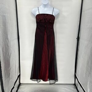 Y2K Burgundy Mesh Overlay Formal Dress size 11 Babydoll Beaded Prom Whimsigoth